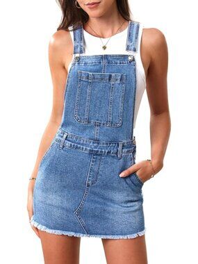 Women's Blue Denim Cowgirl Outfit High Stretchy Adjustable Strap Jean Romper